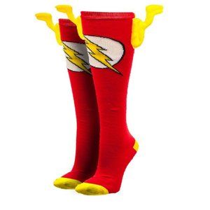 DC COMICS Flash Symbol Knee High Socks with Wings and a Sock Ring-